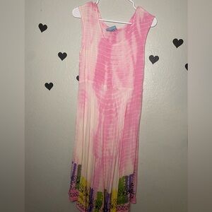 India Boutique Pink Tie‑Dye Sleeveless Dress w/ Colorful Hem